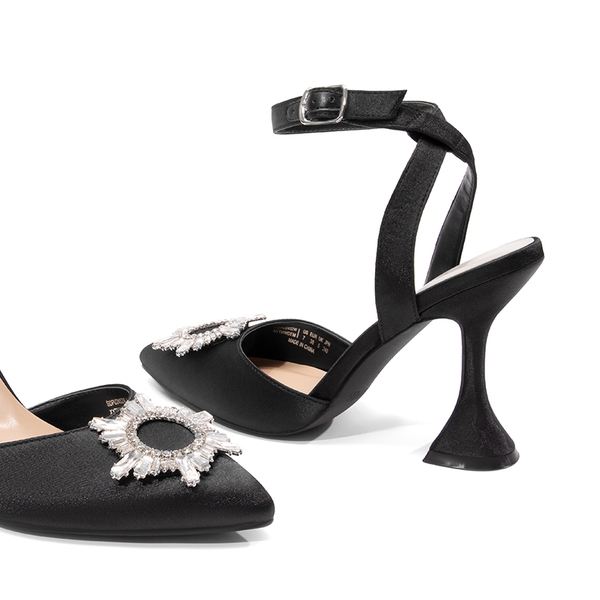 Sparkling Spool Heel Pumps - BLACK-SATIN - 5